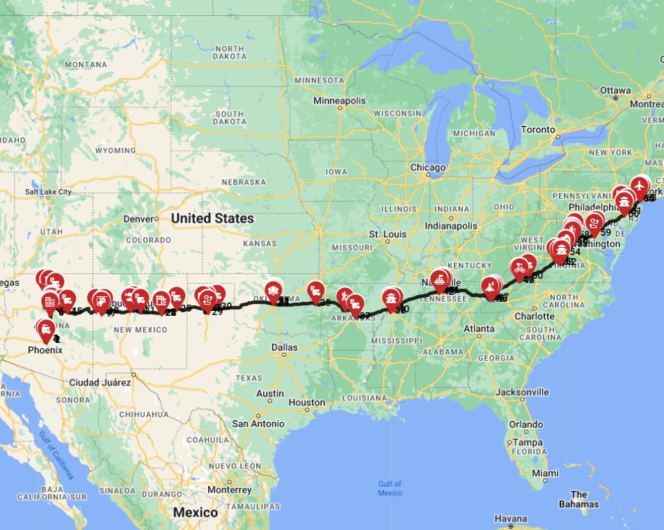A trip with an RV from Phoenix to New York